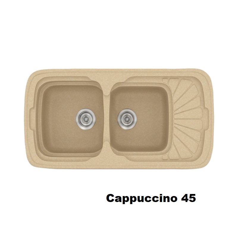 Beige Modern 2 Bowl Composite Kitchen Sink with Small Drainer 45 96×51 Classic 304 Sanitec