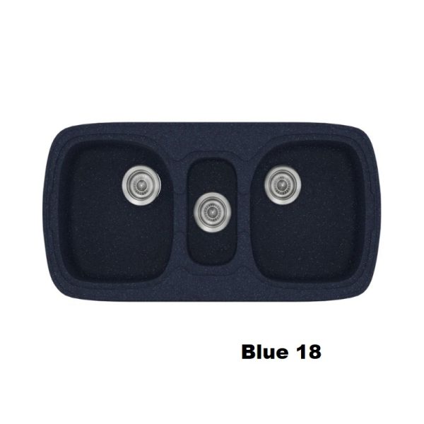 Μπλε μοντερνοι συνθετικοι νεροχυτες κουζινας με τρεις γουρνες 96χ51 Blue 18 Classic 303 Sanitec
