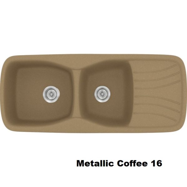 Metallic Coffee Modern 2 Bowl Composite Kitchen Sink with Drainer 120x51 16 Classic 311 Sanitec