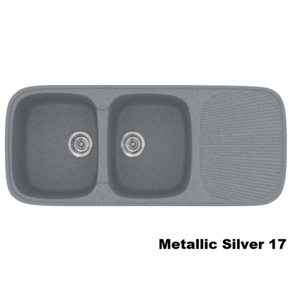 Συνθετικοι νεροχυτες κουζινας διπλοι με δυο γουρνες και μαξιλαρι 116χ50 ασημι γκρι Metallic Silver 17 Classic 300 Sanitec