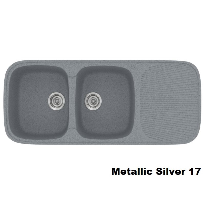 Νεροχυτες συνθετικοι κουζινας διπλοι με δυο γουρνες και μαξιλαρι 116χ50 ασημι γκρι Metallic Silver 17 Classic 300 Sanitec