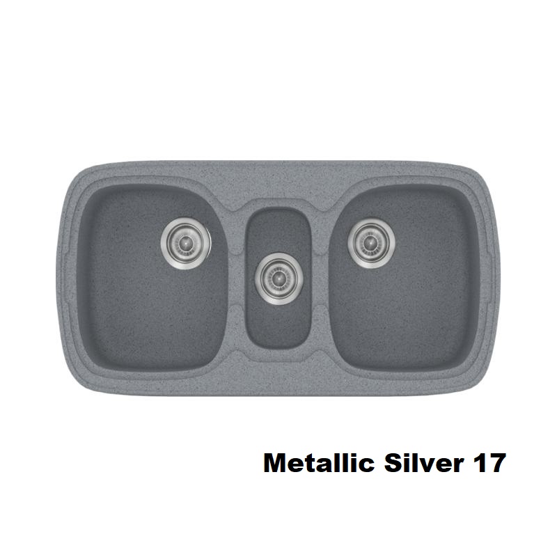 Νεροχυτες συνθετικοι με τρεις γουρνες μοντερνοι κουζινας γκρι ασημι 94χ51 Metallic Silver 17 Classic 303 Sanitec