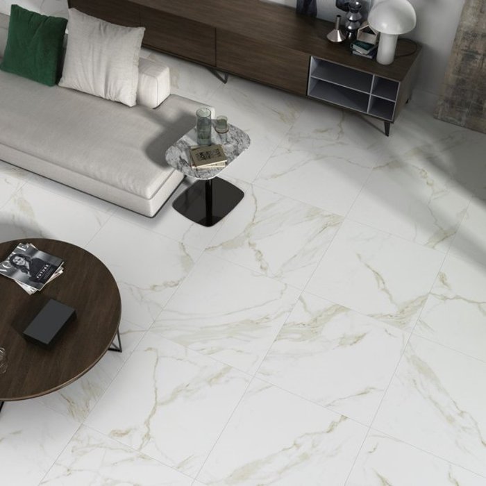 White Glossy Marble Effect Wall & Floor Gres Porcelain Tile 60,5×60,5 Naos Gold