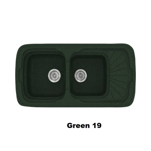 Green Modern 2 Bowl Composite Kitchen Sink with Small Drainer 19 96x51 Classic 304 Sanitec