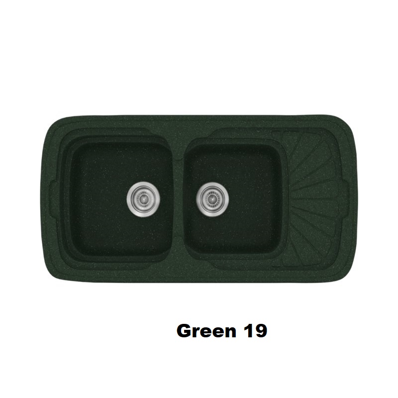 Green Modern 2 Bowl Composite Kitchen Sink with Small Drainer 19 96×51 Classic 304 Sanitec