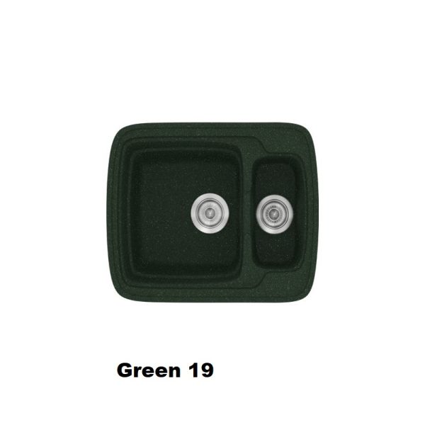 Πρασινοι μικροι συνθετικοι νεροχυτες κουζινας 60χ51 με δυο γουρνες Green 19 Classic 314 Sanitec