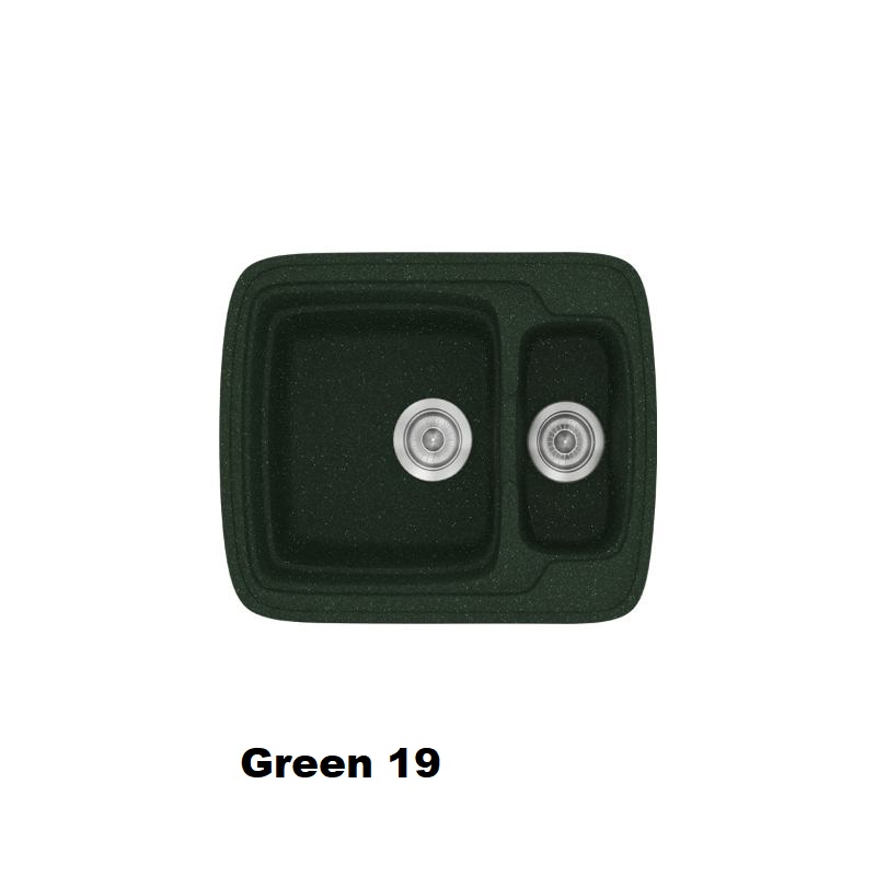 Πρασινοι συνθετικοι νεροχυτες κουζινας μικροι 60χ51 με δυο γουρνες Green 19 Classic 314 Sanitec