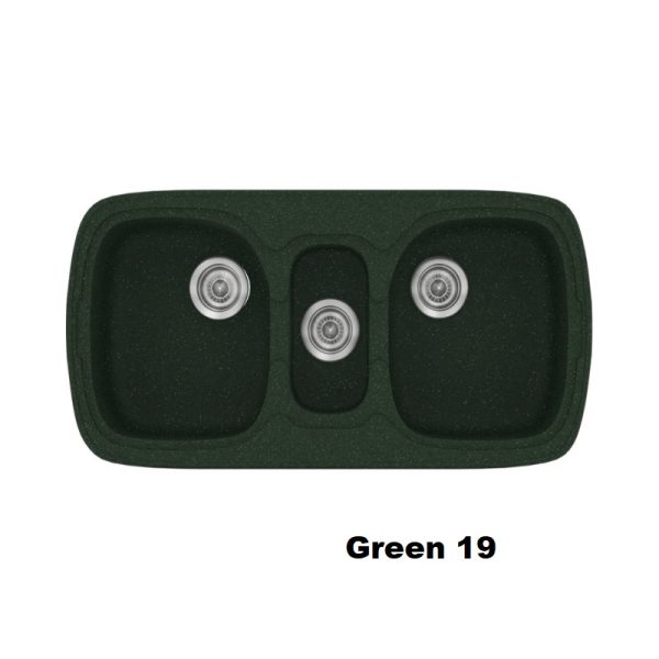 Πρασινος συνθετικος νεροχυτης κουζινας με τρεις γουρνες μοντερνος 94χ51 Green 19 Classic 303 Sanitec