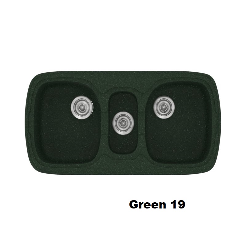 Πρασινος νεροχυτης κουζινας συνθετικος με τρεις γουρνες μοντερνος 94χ51 Green 19 Classic 303 Sanitec
