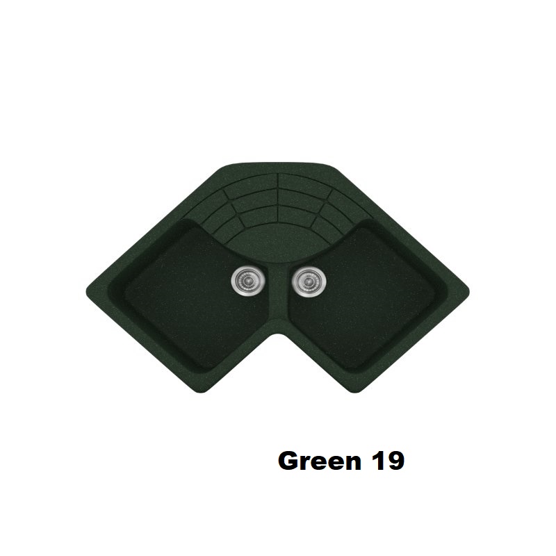 Πρασινος συνθετικος γωνιακος νεροχυτης κουζινας διπλος με μικρο μαξιλαρι Green 19 Classic 310 Sanitec