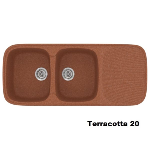 Συνθετικοι νεροχυτες μοντερνοι κουζινας με δυο γουρνες και μαξιλαρι 116χ50 κοκκινοι τερακοτα Terracotta 20 Classic 300 Sanitec