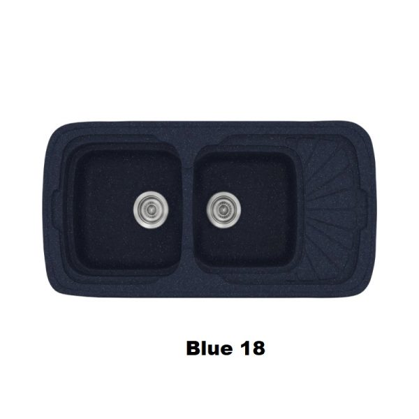 Blue Modern 2 Bowl Composite Kitchen Sink with Small Drainer 18 96x51 Classic 304 Sanitec