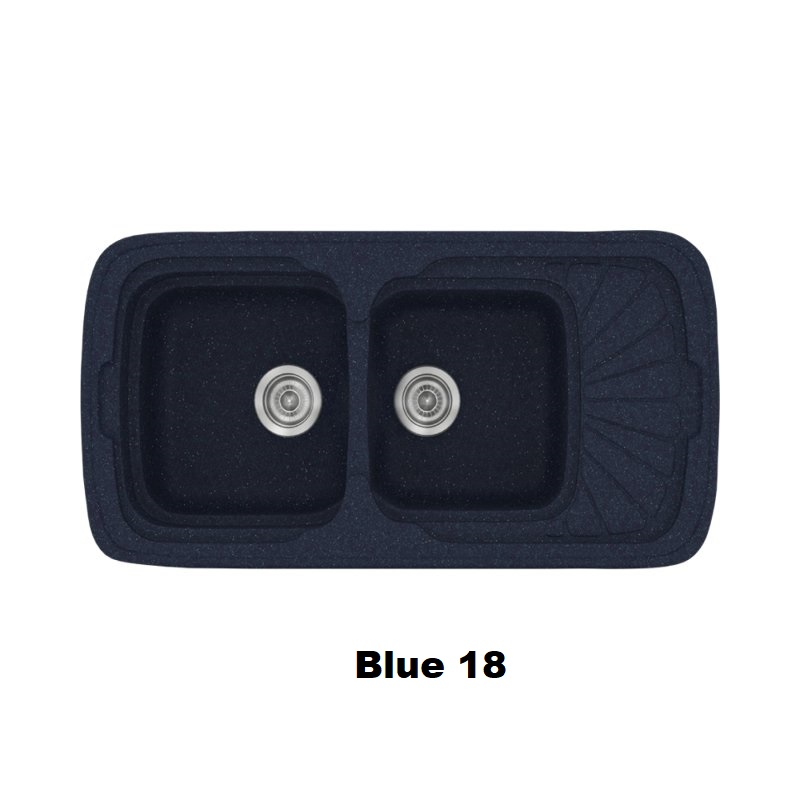 Blue Modern 2 Bowl Composite Kitchen Sink with Small Drainer 18 96×51 Classic 304 Sanitec