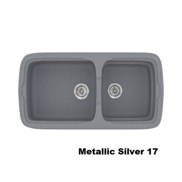 Silver Modern 2 Bowl Composite Kitchen Sink 96x51 17 Classic 305 Sanitec