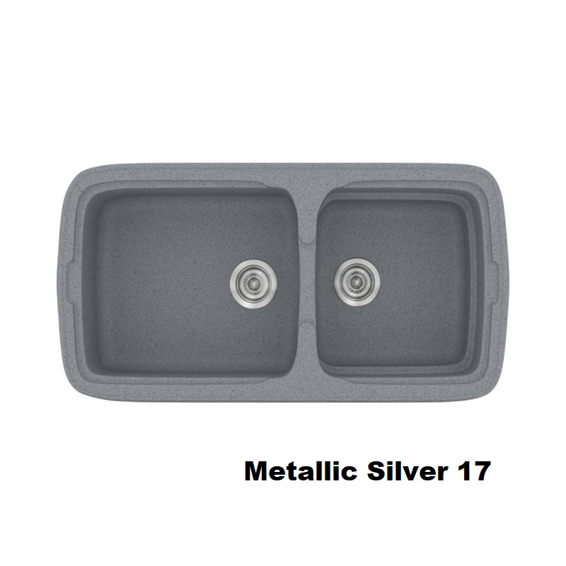 Silver Modern 2 Bowl Composite Kitchen Sink 96×51 17 Classic 305 Sanitec