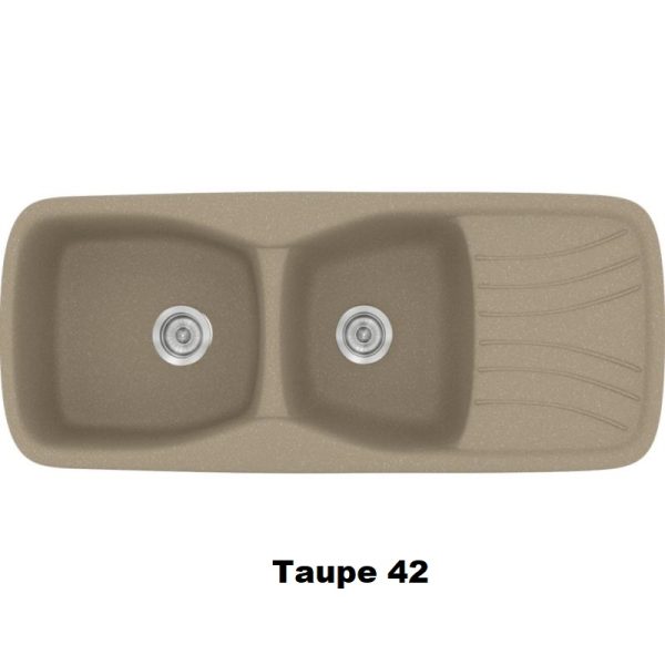 Taupe Modern 2 Bowl Composite Kitchen Sink with Drainer 120x51 42 Classic 311 Sanitec