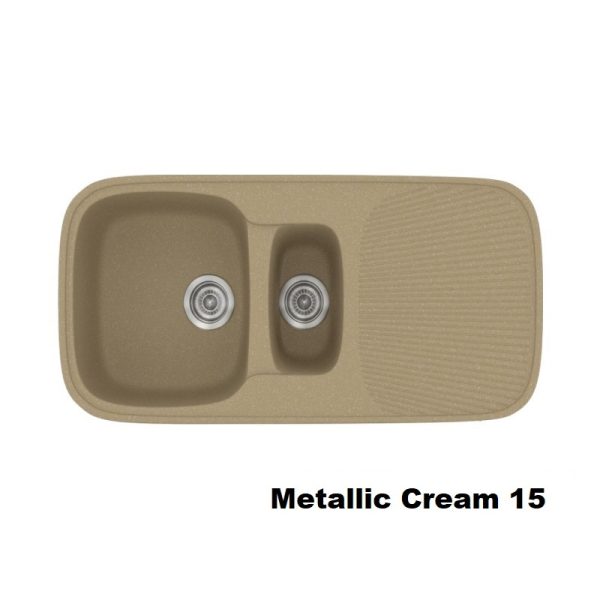 Cream Modern 1,5 Bowl Composite Kitchen Sink with Drainer 97x50 15 Classic 301 Sanitec