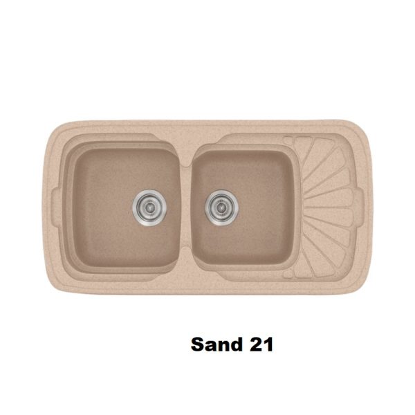 Νεροχυτης κουζινας συνθετικος με δυο γουρνες και μικρη ποδια μπεζ αμμου Sand 21 Classic 304 Sanitec