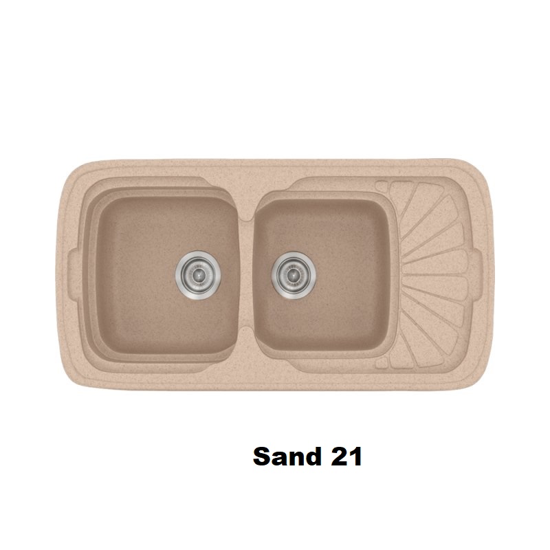 Συνθετικος νεροχυτης κουζινας με δυο γουρνες και μικρη ποδια μπεζ αμμου Sand 21 Classic 304 Sanitec