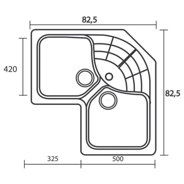 Diagram for corner composite kitchen sink 83x83x50 Classic 310 Sanitec