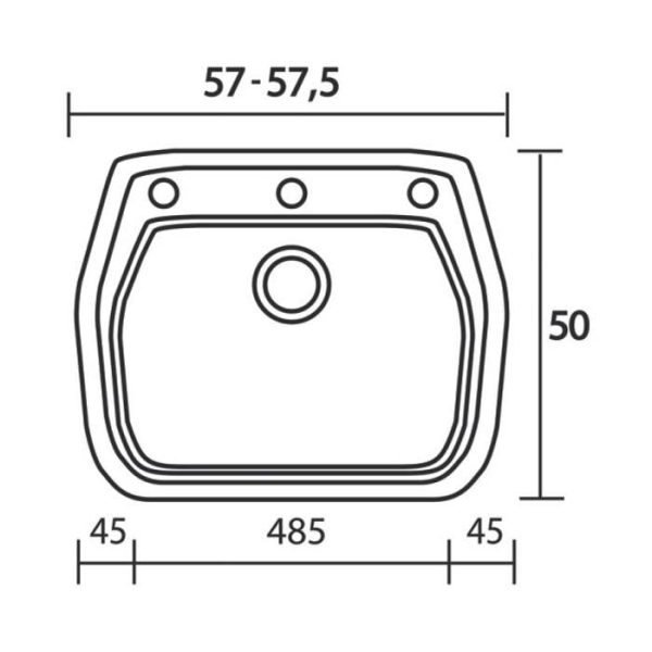 Σχεδιαγραμμα μικρου συνθετικου νεροχυτη κουζινας με μια γουρνα 58χ50 Classic 313 Sanitec