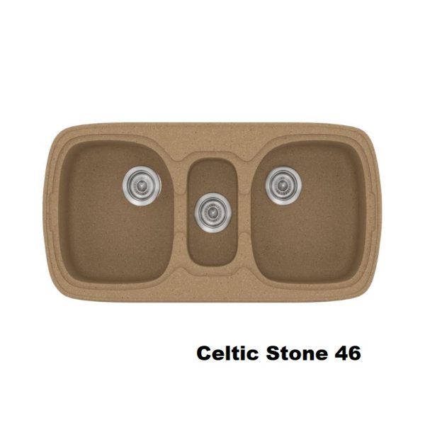 Συνθετικοι νεροχυτες κουζινας τριπλοι καφε σκουρο με δυο μεγαλες γουρνες και μια μικρη Celtic Stone 46 Classic 303 Sanitec