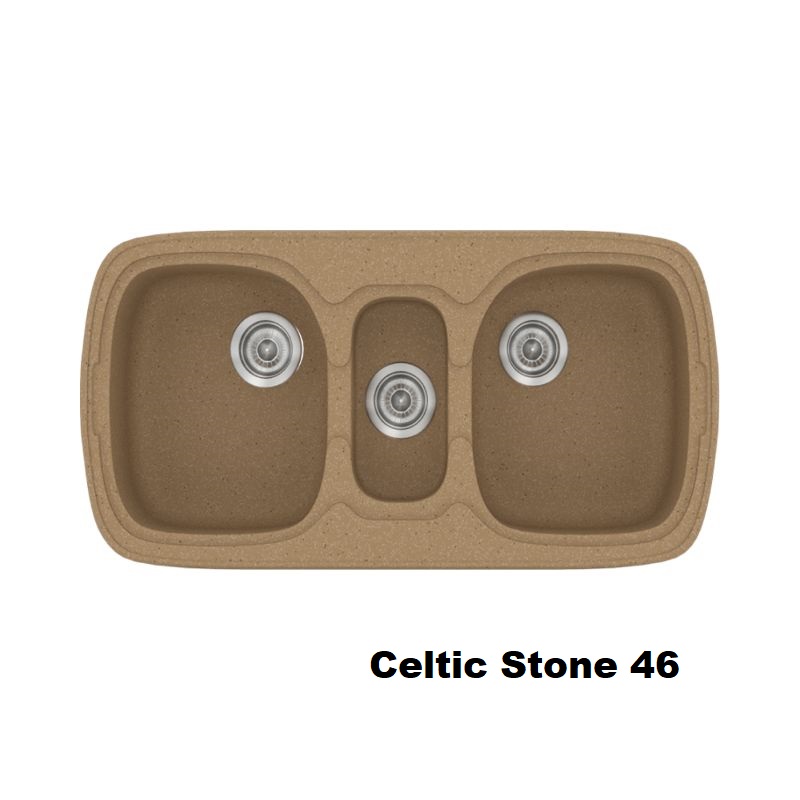 Τριπλοι συνθετικοι νεροχυτες κουζινας καφε σκουρο με δυο μεγαλες γουρνες και μια μικρη Celtic Stone 46 Classic 303 Sanitec
