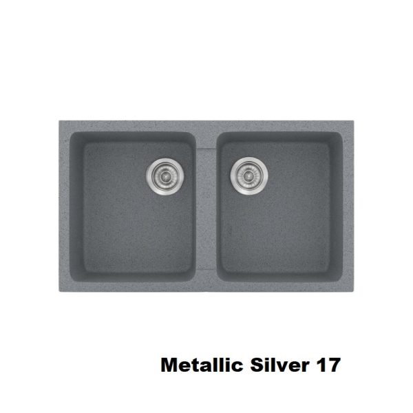 Ασημι διπλοι νεροχυτες κουζινας συνθετικοι μοντερνοι με δυο γουρνες 86χ50 Metallic Silver 17 Classic 334 Sanitec