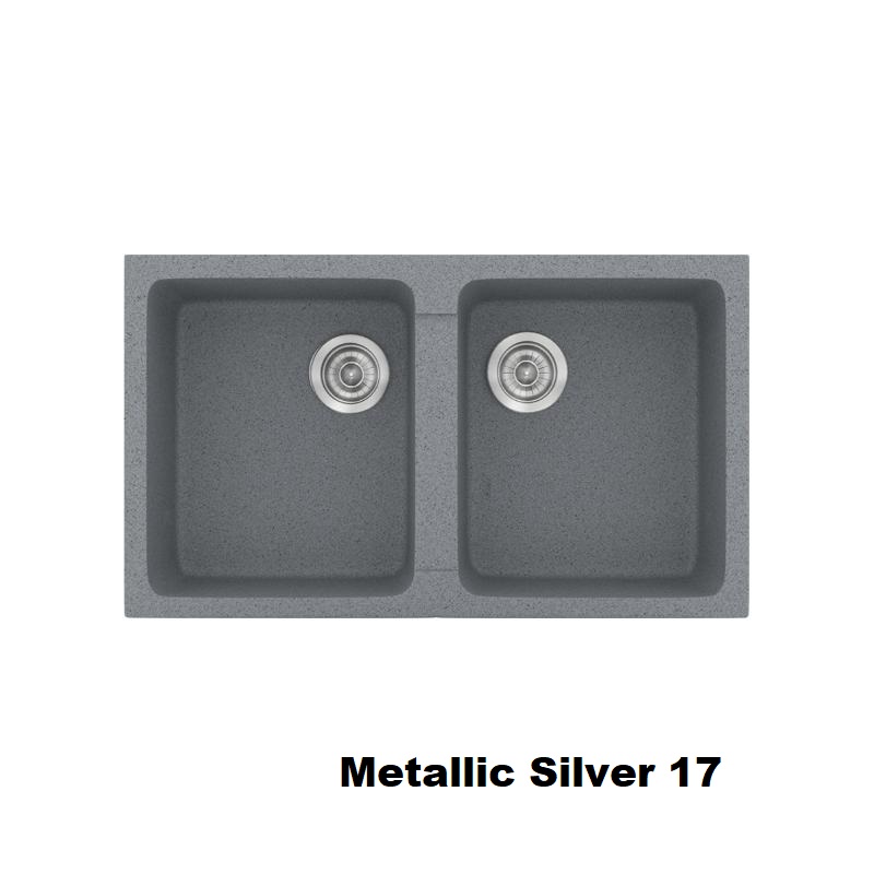 Ασημι διπλοι συνθετικοι νεροχυτες κουζινας μοντερνοι με δυο γουρνες 86χ50 Metallic Silver 17 Classic 334 Sanitec