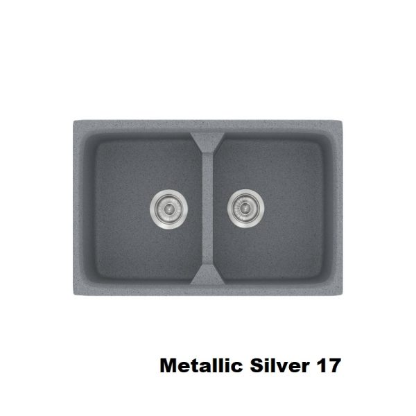 Ασημι συνθετικοι νεροχυτες κουζινας μοντερνοι με δυο γουρνες 78χ51 Metallic Silver 17 Classic 318 Sanitec