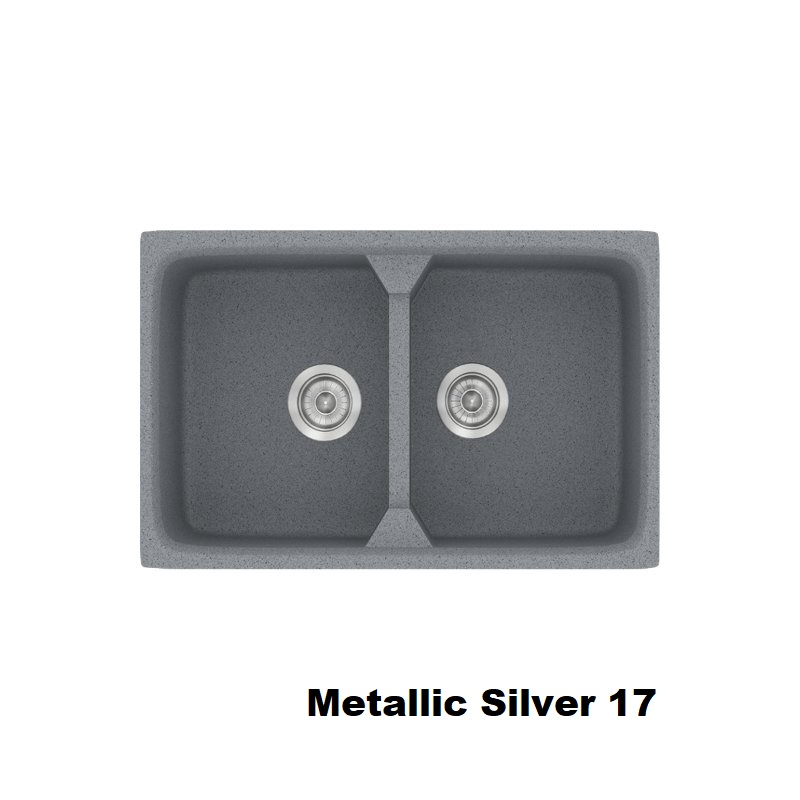 Ασημι νεροχυτες κουζινας μοντερνοι συνθετικοι με δυο γουρνες 78χ51 Metallic Silver 17 Classic 318 Sanitec