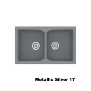 Metallic Silver Modern 2 Bowl Composite Kitchen Sink 81x50 Classic 322 Sanitec