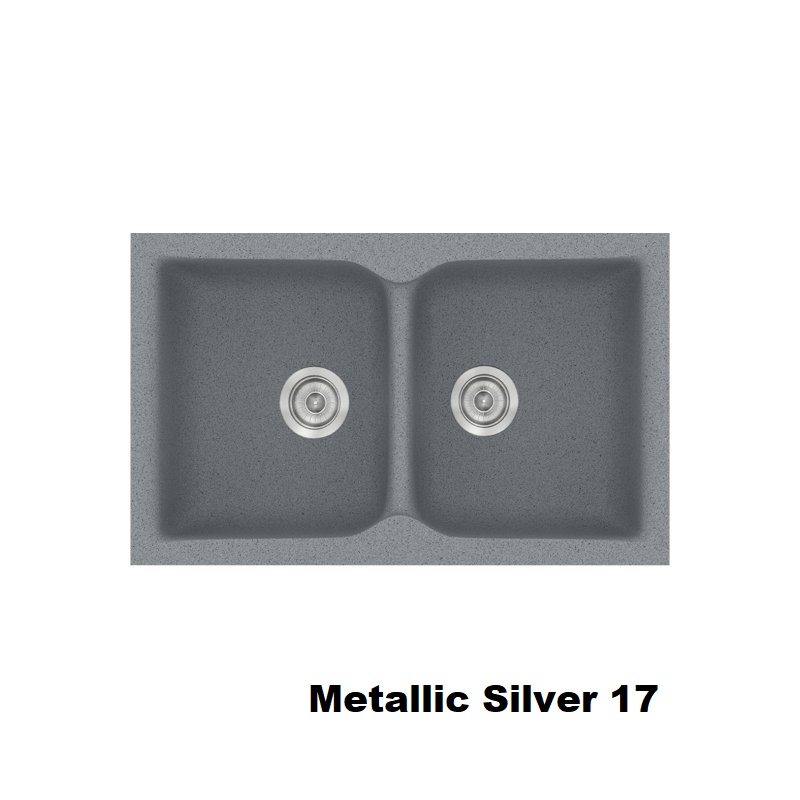 Metallic Silver Modern 2 Bowl Composite Kitchen Sink 81×50 Classic 322 Sanitec