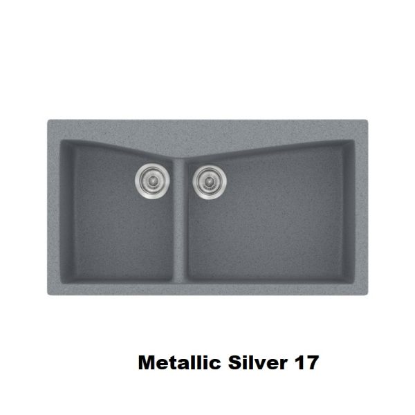 Metallic Silver Modern 2 Bowl Composite Kitchen Sink 93x51 Classic 326 Sanitec