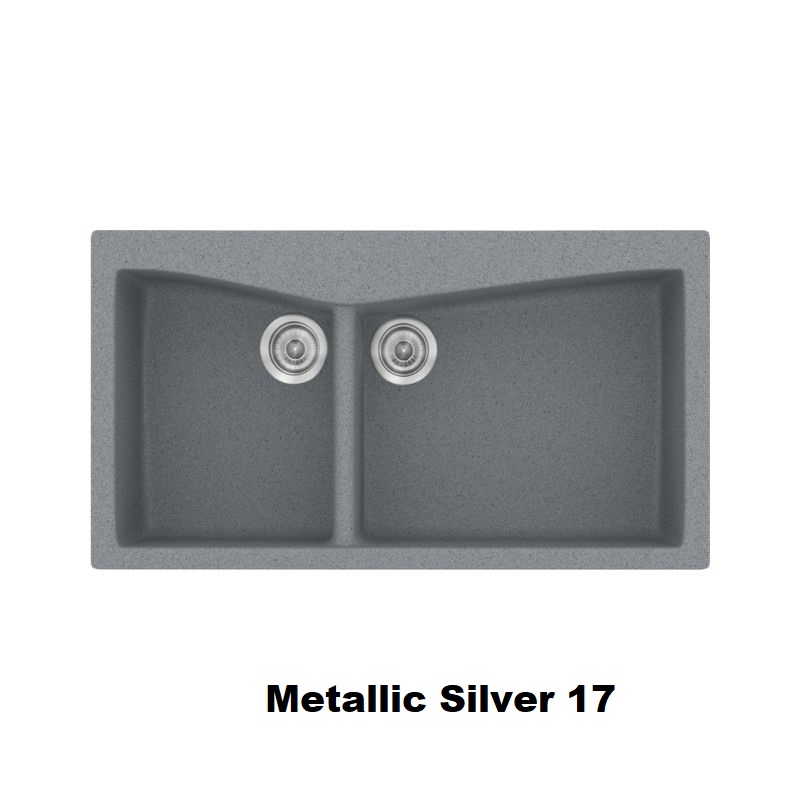 Metallic Silver Modern 2 Bowl Composite Kitchen Sink 93×51 Classic 326 Sanitec