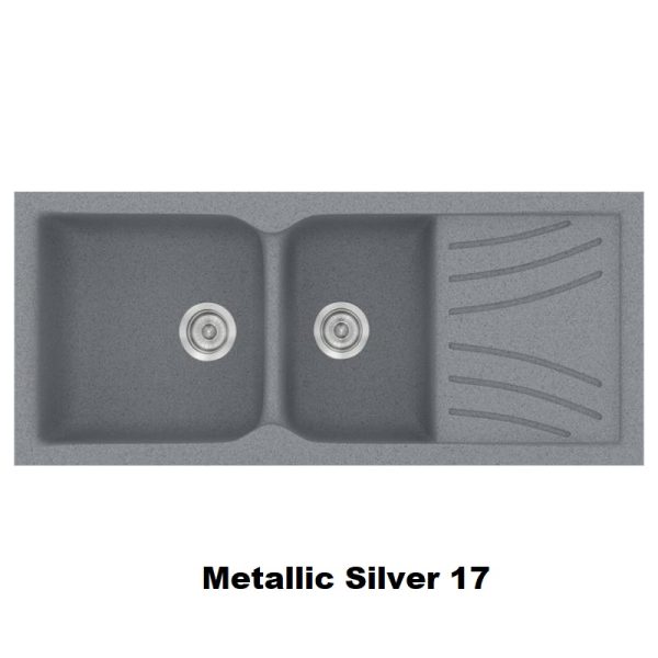 Silver Modern 2 Bowl Composite Kitchen Sink with Drainer 115x50 Classic 323 Sanitec