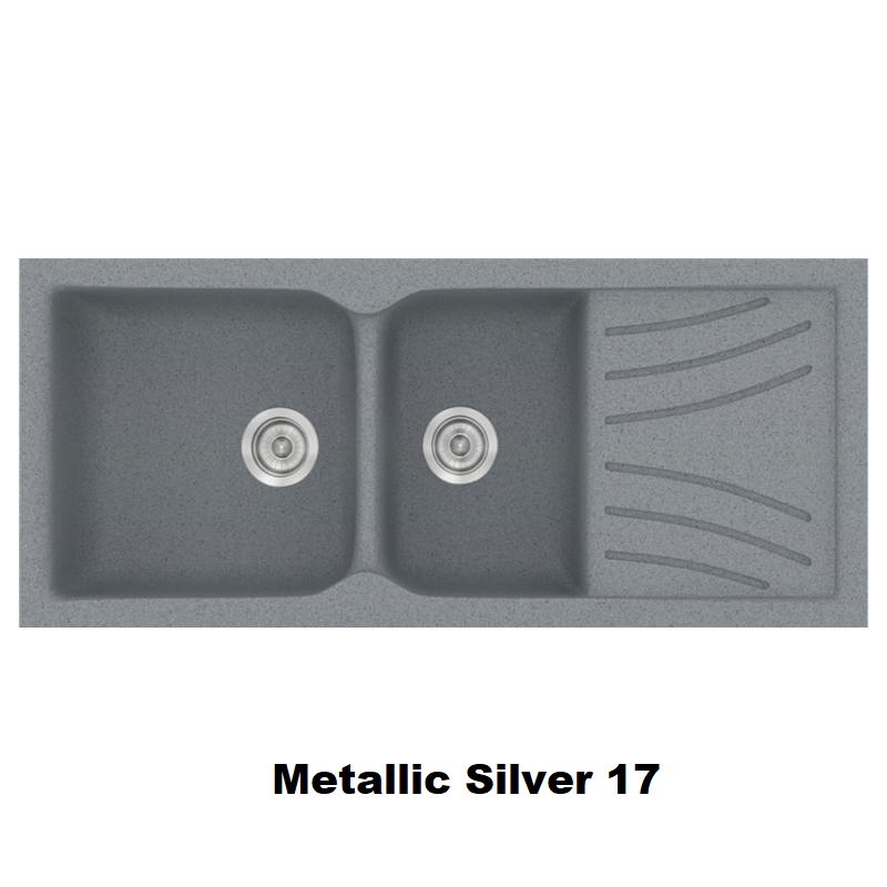 Silver Modern 2 Bowl Composite Kitchen Sink with Drainer 115×50 Classic 323 Sanitec
