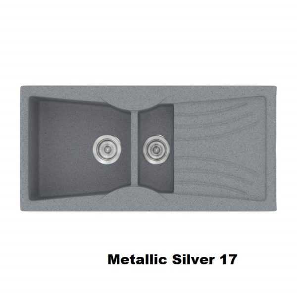 Ασημι νεροχυτες κουζινας συνθετικοι με ποδια και 2 γουρνες μικρη και μεγαλη 104χ51 Metallic Silver 17 Classic 329 Sanitec