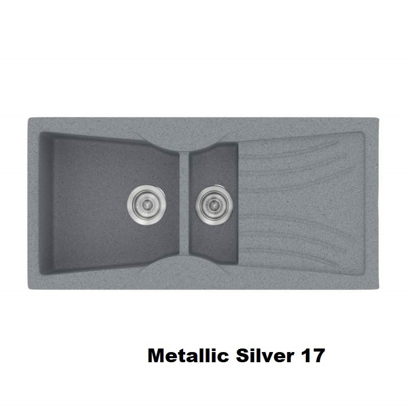 Ασημι συνθετικοι νεροχυτες κουζινας με ποδια και 2 γουρνες μικρη και μεγαλη 104χ51 Metallic Silver 17 Classic 329 Sanitec