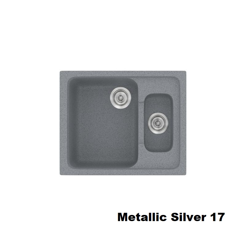 Ασημι συνθετικοι νεροχυτες μικροι κουζινας με 2 γουρνες μικρη και μεγαλη 62χ51 Metallic Silver 17 Classic 330 Sanitec