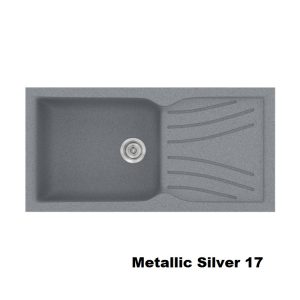 Metallic Silver Modern 1 Bowl Composite Kitchen Sink with Drainer 100x50 Classic 324 Sanitec