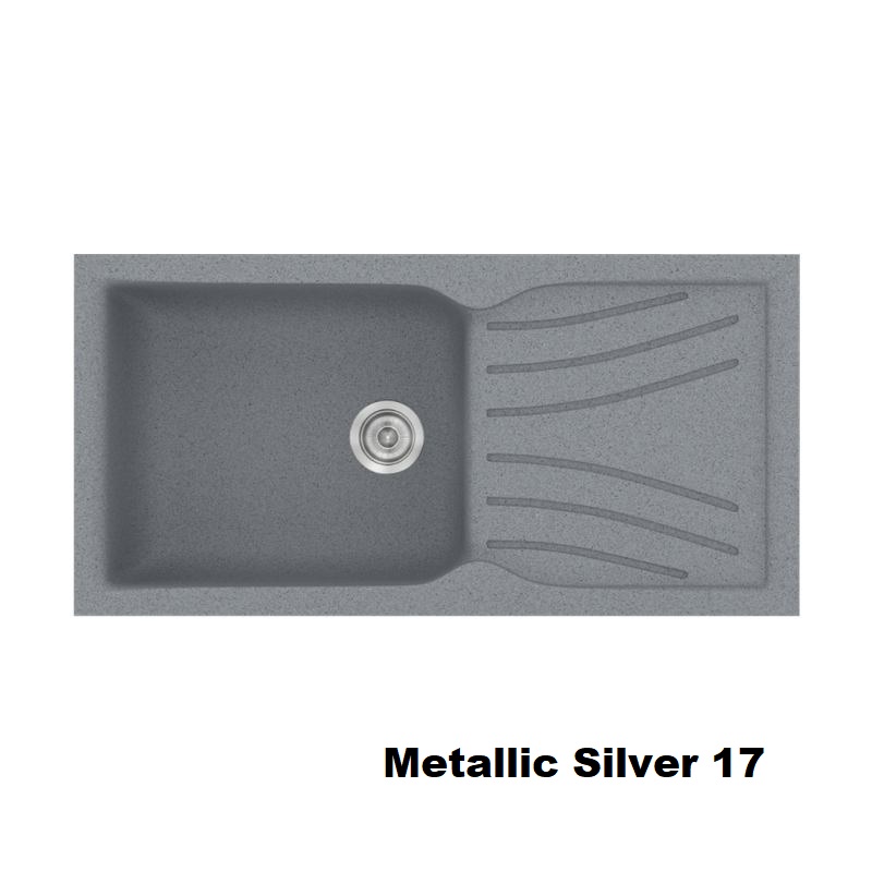 Metallic Silver Modern 1 Bowl Composite Kitchen Sink with Drainer 100×50 Classic 324 Sanitec