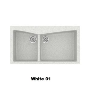 Ασπροι νεροχυτες κουζινας συνθετικοι με 2 γουρνες 93χ51 White 01 Classic 326 Sanitec