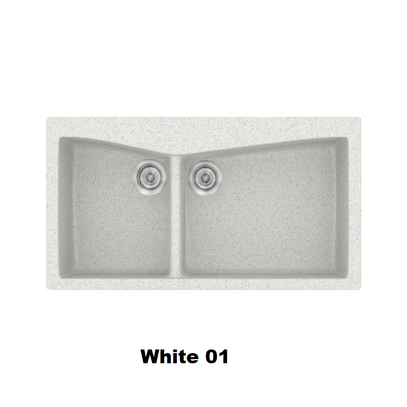 Ασπροι συνθετικοι νεροχυτες κουζινας με 2 γουρνες 93χ51 White 01 Classic 326 Sanitec