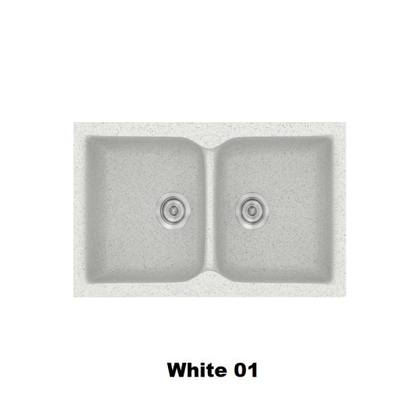Λευκοι συνθετικοι νεροχυτες με 2 γουρνες μοντερνοι 78χ50 White 01 Classic 340 Sanitec