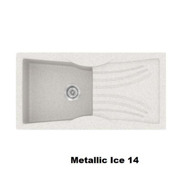 Λευκος μοντερνος νεροχυτης κουζινας συνθετικος μονος με μαξιλαρι 99χ51 Metallic Ice 14 Classic 328 Sanitec