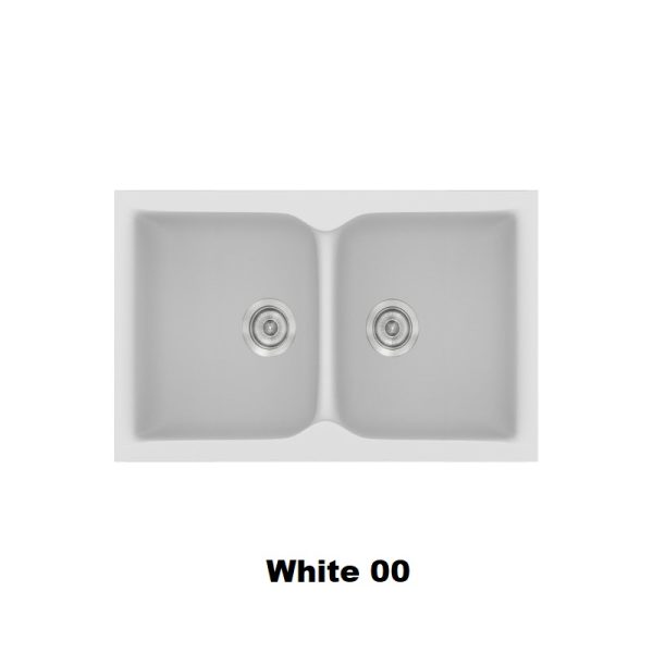 Λευκος νεροχυτης κουζινας συνθετικος μοντερνος με 2 γουρνες 78χ50 White 00 Classic 340 Sanitec