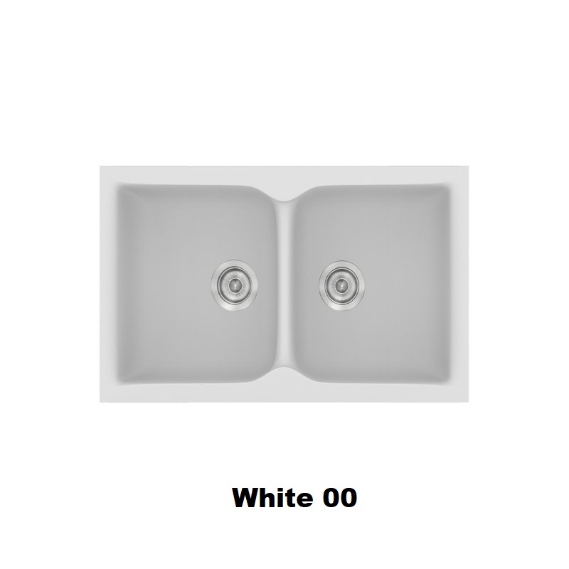 Ασπρος νεροχυτης κουζινας συνθετικος μοντερνος με 2 γουρνες 78χ50 White 00 Classic 340 Sanitec