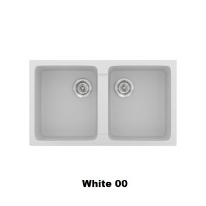 White Modern 2 Bowl Composite Kitchen Sink 86x50 Classic 334 Sanitec