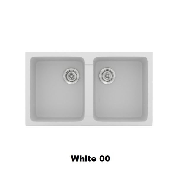 Ασπρος μοντερνος συνθετικος διπλος νεροχυτης κουζινας 86χ50 White 00 Classic 334 Sanitec